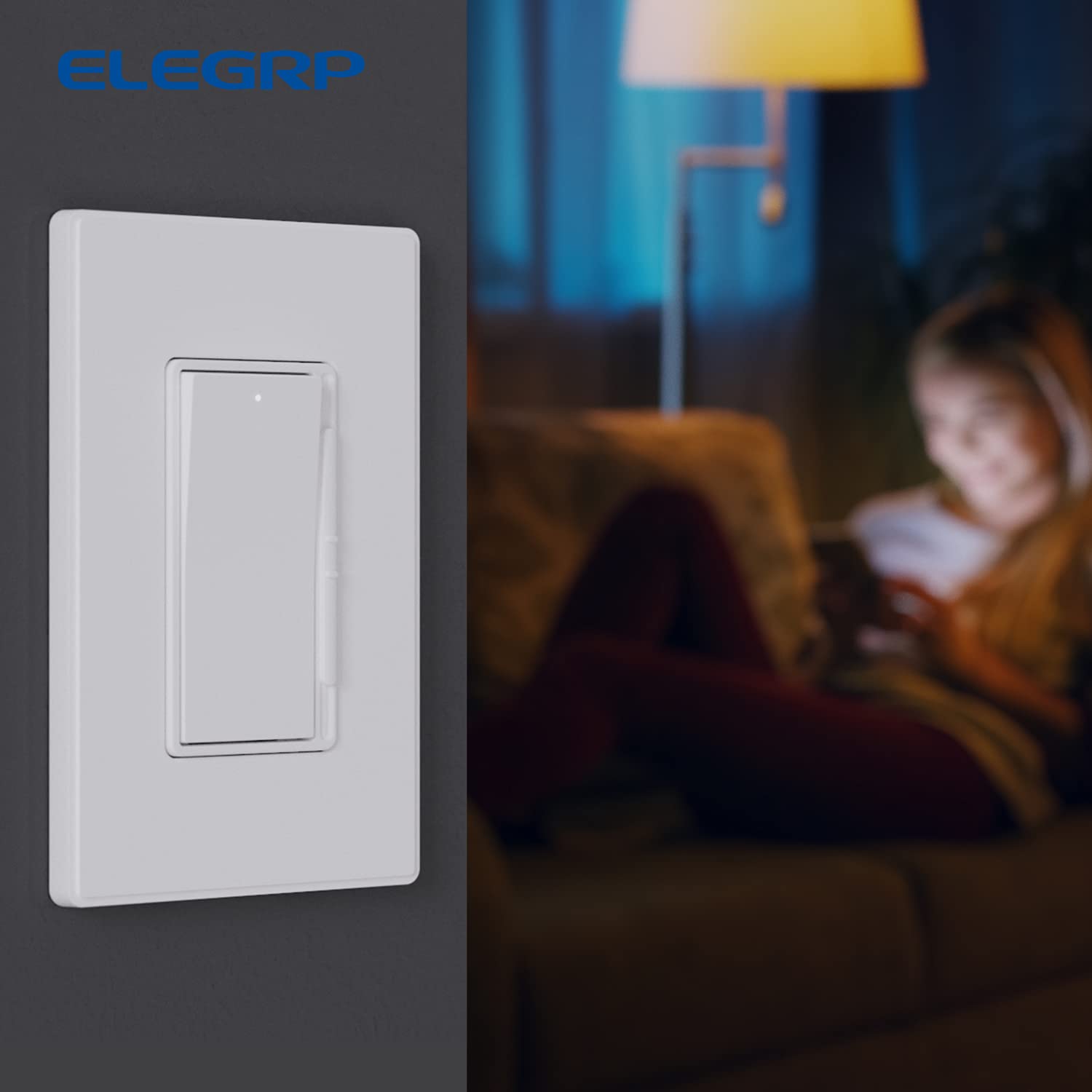 ELEGRP Digital Dimmer Light Switch for 300W Dimmable LED/CFL Lights and 600W Incandescent/Halogen, Single Pole/3-Way LED Slide Dimmer Light Switch, Wall Plate Included, UL Listed, 1 Pack, Matte White