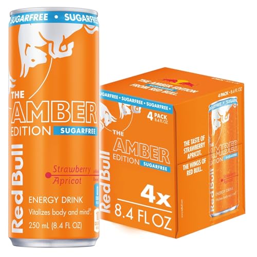 Red Bull Amber Edition Sugar Free Energy Drink, Strawberry Apricot, 8.4 Fl Oz, Pack of 4 Cans