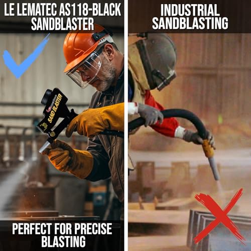 LE LEMATEC Portable Sand Blaster Gun for Small Projects - Required150PSI Air Compressor (4+ CFM) Detail Work, Rust Removal, Glass Etching - Black (AS118)