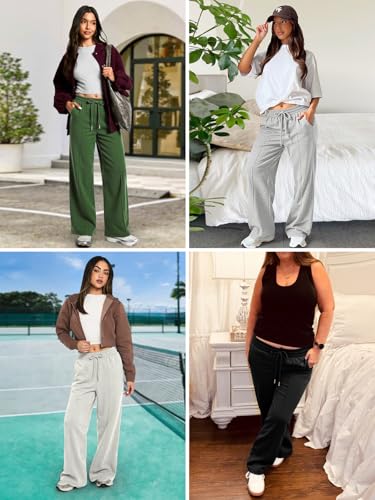 Womens Wide Leg Sweatpants Fleece Lined Baggy Pants Drawstring Athletic Joggers Fashion Winter Outfits3