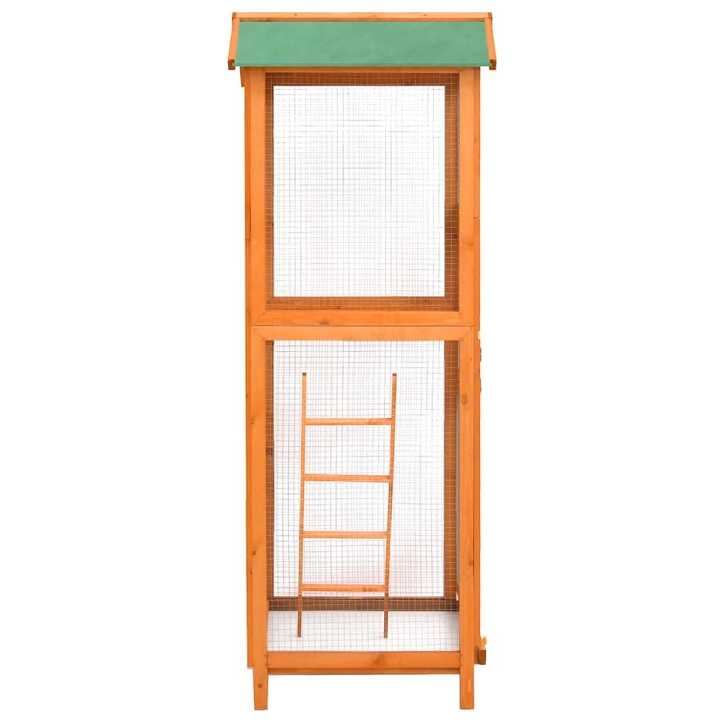 Jaula para pájaros 68x62x166 cm de madera de abeto macizo, gran aviario exterior con malla de hierro, techo impermeable, escalera, bandeja deslizante y dos puertas con cerradura