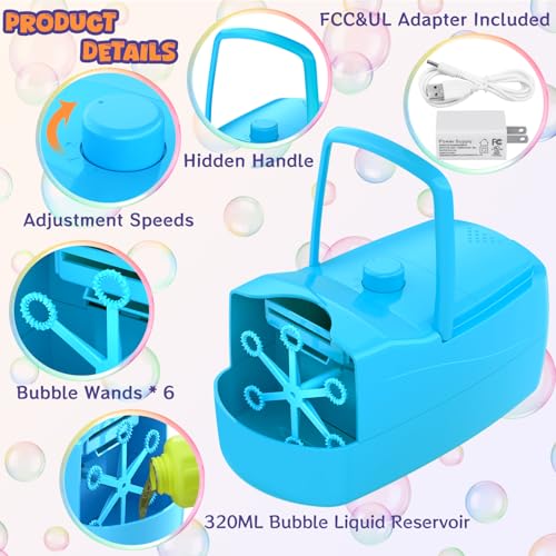Image of Bubble Machine, 18000+ Bubbles Per Minute Bubble Maker Blower for Kids Toddlers with 2 Speeds,6 Wands,Operated by Batteries or Plug-in for Outdoor /Indoor Birthday Parties,Wedding (Blue)