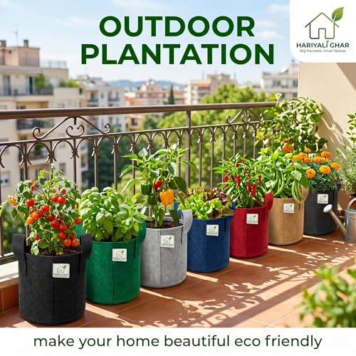 Image of 400 GSM Geo Fabric Round Grow Bags 9x9 Inch with Handle, Red Planting Bags for Terrace and Kitchen Gardening Pack of 20
