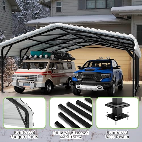 Image of Shintenchi 20x20 FT Metal Carport, Oversized Carport Garage with Enhanced Base, Outdoor Galvanized Car Shelter, Heavy Duty Carports Canopy, for Car, Boats and Tractors, White