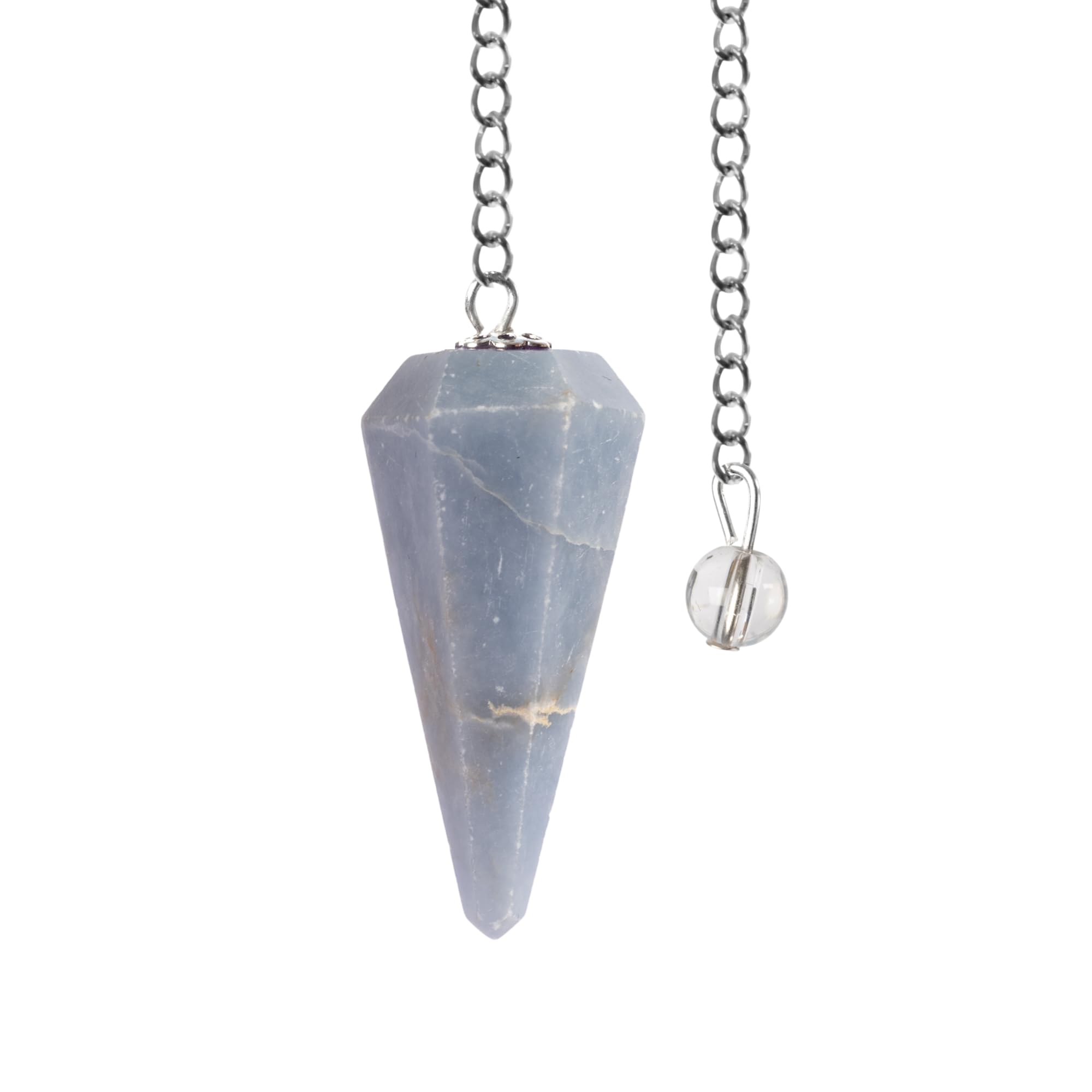 Wish Well Angelite Pendulum Crystals and Healing Stones Divination Tools - Dowsing Pendulum with Crystal Ball on Chain - Ideal for Meditation, Reiki,