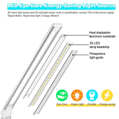 JOSTIC LED Desk Lamp with Wireless Charger, USB Charging Port, Desk Light with 10 Brightness, 5 Color Modes, Dimmable Eye Caring Reading Desk Lamps for Home Office, Touch Control, Auto Timer, White - Image 5