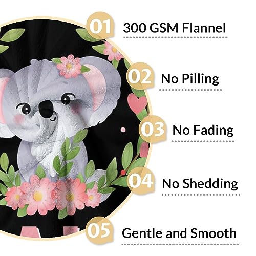Personalized Koala Blanket Gifts with Name - 60"x80" Cute Throw for Women, Girls - Black Soft Fuzzy Blankets for Bed, Couch & Living Room