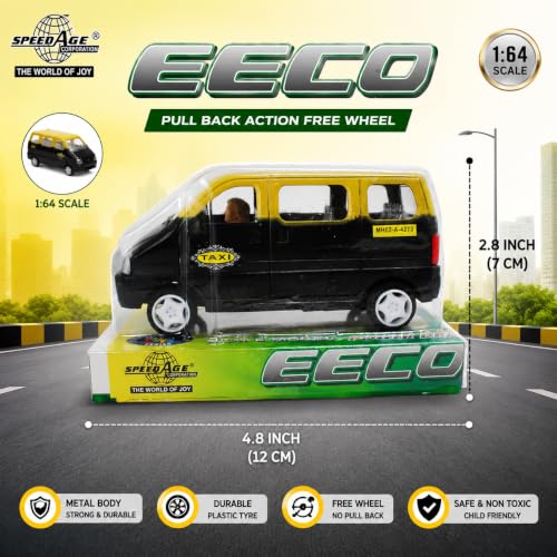 Image of Friction Powered Van Taxi Toy for Kids Boys Girls | Pull Back Mini Van Vehicle Toy with Driver & Openable Doors | Dual Color Play Set Age 4+ | BIS Certified | NeoKiddo (Black and Yellow)