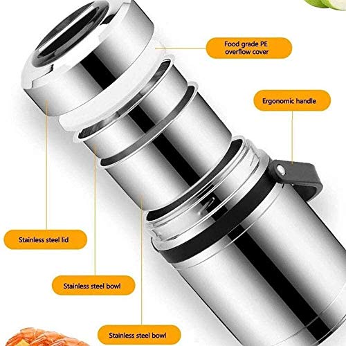 Lonchera térmica de 3 niveles, a prueba de fugas, sin BPA, acero inoxidable, mantiene la comida caliente durante 6 horas, ideal para comidas calientes sobre la marcha