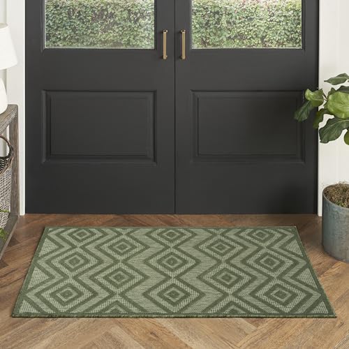 Nourison Versatile Modern Indoor/Outdoor Green 2' x 4' Area Rug, Easy Cleaning, Non Shedding, Bed Room, Living Room, Dining Room, Backyard, Deck, Patio (2x4)