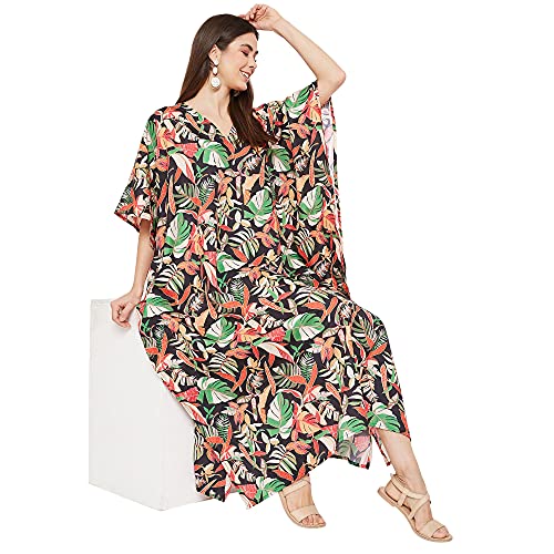 Image of Women Kaftan Plus Size Polyester Summer Lightweight Caftan Swimsuit Cover Ups Maxi African Mumu Lounge House Dress