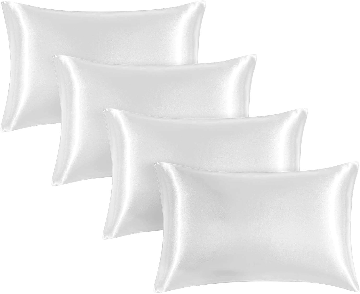 Moonlight Bedding White Satin Pillow Cases 4 Pack – Soft & Smooth Feels Like Silk Pillowcases for Hair and Skin Care