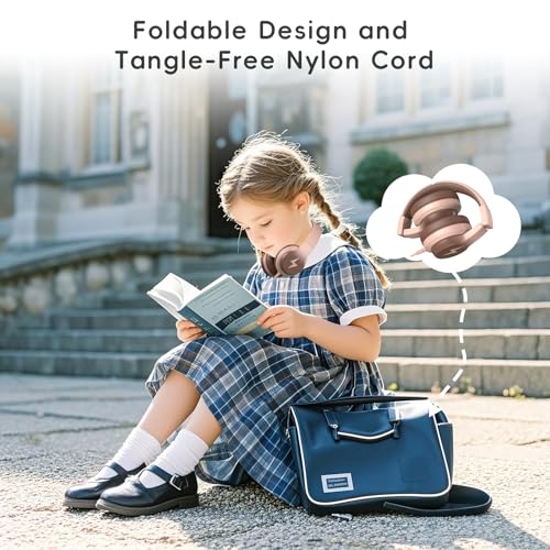 Image of Candy Bila Kids Headphones, Wired Headphones for Kids Over Ear with Microphone, 85 /94dB Volume Limiter Headphone for Girls Boys, Foldable Headphone for Learning & Entertainment, Gradient Brown