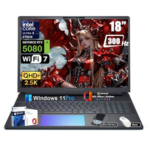 Alienware 18 Area-51 Gaming Notebook - Intel Ultra 9 275HX (24 Kerne, bis zu 5,4 GHz), RTX 5080 GDDR7, 18 Zoll, 2,5K QHD+ 300Hz, mit DVD-Player, Win 11 Pro, Lebensdauer