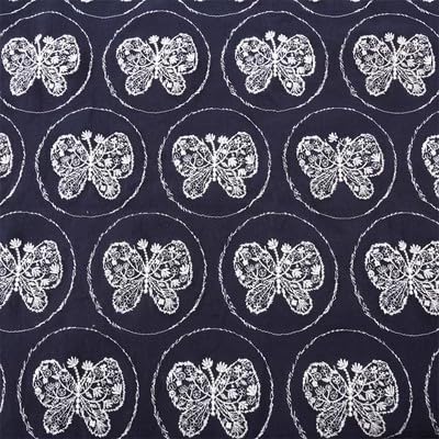 Tissus Couture Tissu épais en coton et lin brodé de papillons, sac, nappe, oreiller, tissu fait à la main, bricolage(Blue)