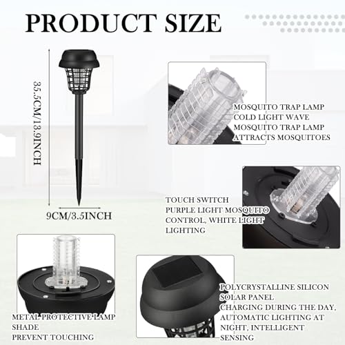 Qualirey 4 Pcs Solar Bug Zapper Waterproof Outdoor Mosquito Zapper Killer and Lighting Repellent Lamp for Indoor Outdoor Use Garden Patio, Purple and White Light(Plastic,Retro Black)