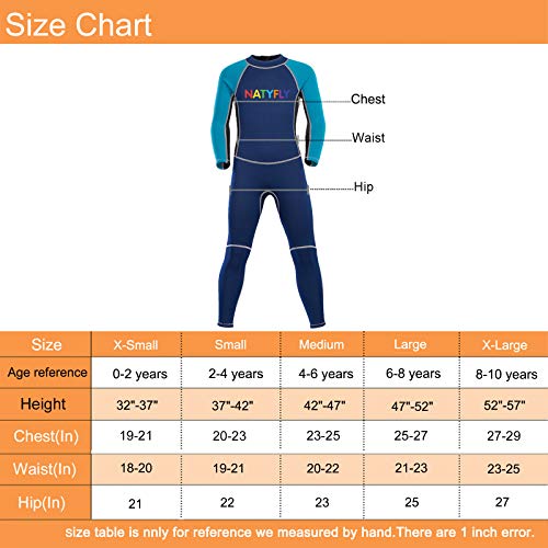 NATYFLY Neoprene Wetsuits for Kids Boys Girls Back Zipper One Piece Swimsuit UV Protection-Brand (Blue-2MM-Long Sleeve, L-for Height 47"-52") - Thumbnail 7