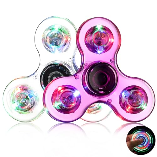 SCIONE 2 pcs Fidget Spinner LED Cristal Hand Spinner Lumineux Jouet Sensoriel Fidget Toys Anti...