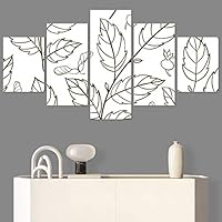 SIGNWIN 5 Panel Canvas Wall Art Modern Art Decorative Elements Fun Illustrations Leaves Multicolor Patterns for Home Decorations Ready to Hang - 60