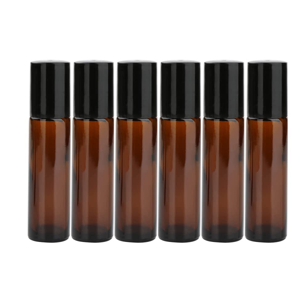 10ml Amber Essential Oil Roller Bottles Glass with Stainless Steel Roller Balls For Essential Oils, Roll on Bottles 6Pcs