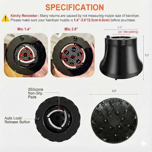Universal Hair Diffuser for 1.4"-2.6" Blow Dryers, Diffuser Hair Dryer Attachment, Professional Hair Diffuser for Curly Wavy Long Thick Hair