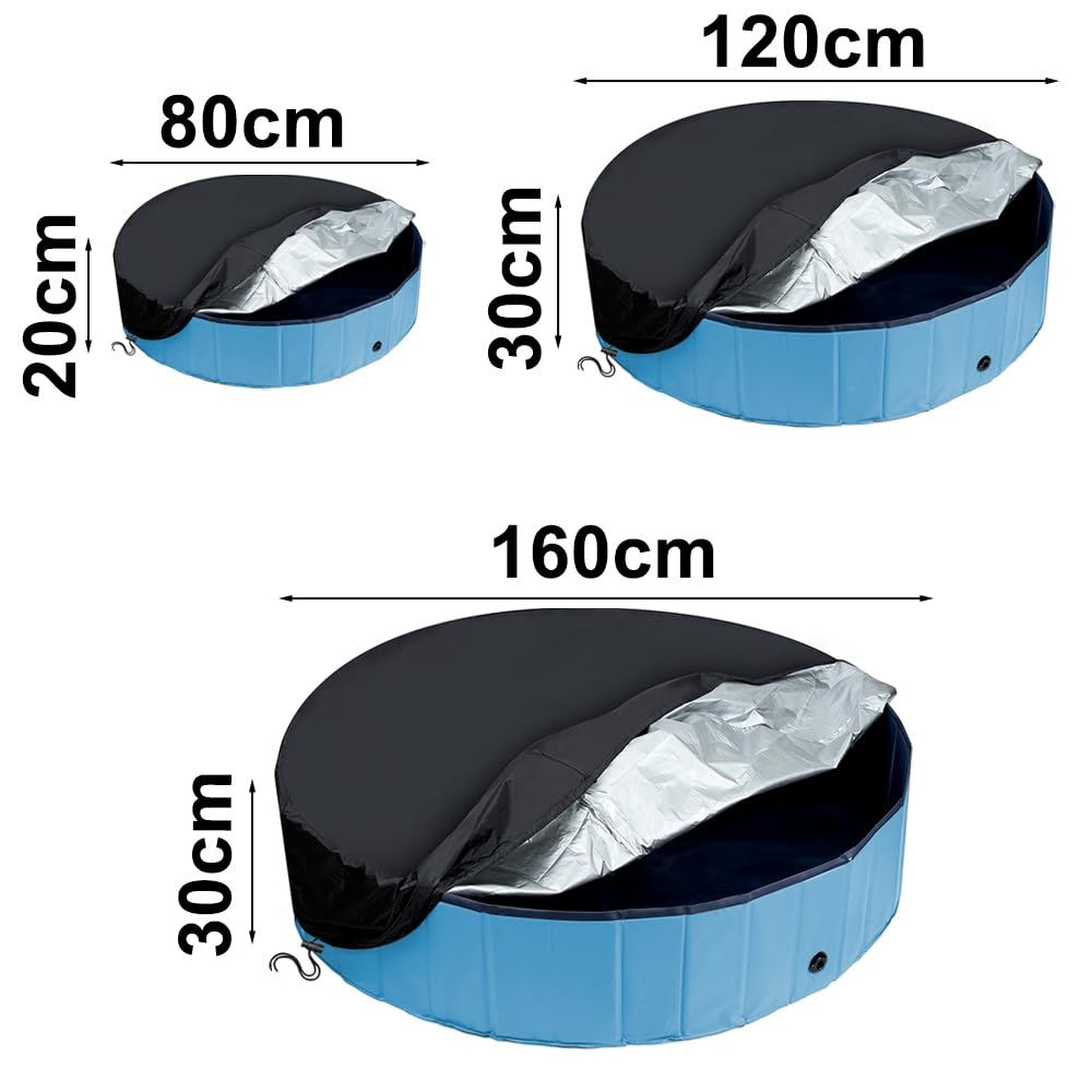 Couverture de Piscine Ronde,Couverture de Piscine pour Chien, Couverture de Piscine avec Cordon, Couvertures De Piscine Pliables, Imperméable à l'eau et à la Poussière, 160 x 30cm