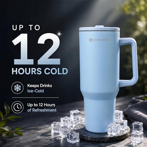 Image of CHKOKKO Stainless Steel Tumbler with Straw & Side Handle 1200ML Leak-Proof Travel Mug | Hot and Cold Double Insulated 1.2L Premium Water Bottle for Travel Gym & Office Use