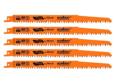 5-Pack 9-Inch Wood Pruning Reciprocating Saw Blades, 5TPI HCS Carbon Steel Sawzall Blades for Fast Cutting Green Wood, Branches & Plastic - Includes Storage Case