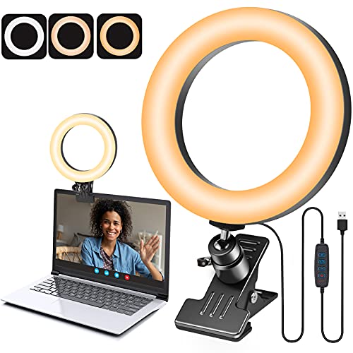 Videokonferenz Licht, 6.3" Ringlicht Laptop für Monitor Clip-On, Dimmbar LED Videoleuchte mit Federclip für Fernarbeit, Fernunterricht, Zoom-Anrufbeleuchtung, Selbstübertragung und Live-Streaming