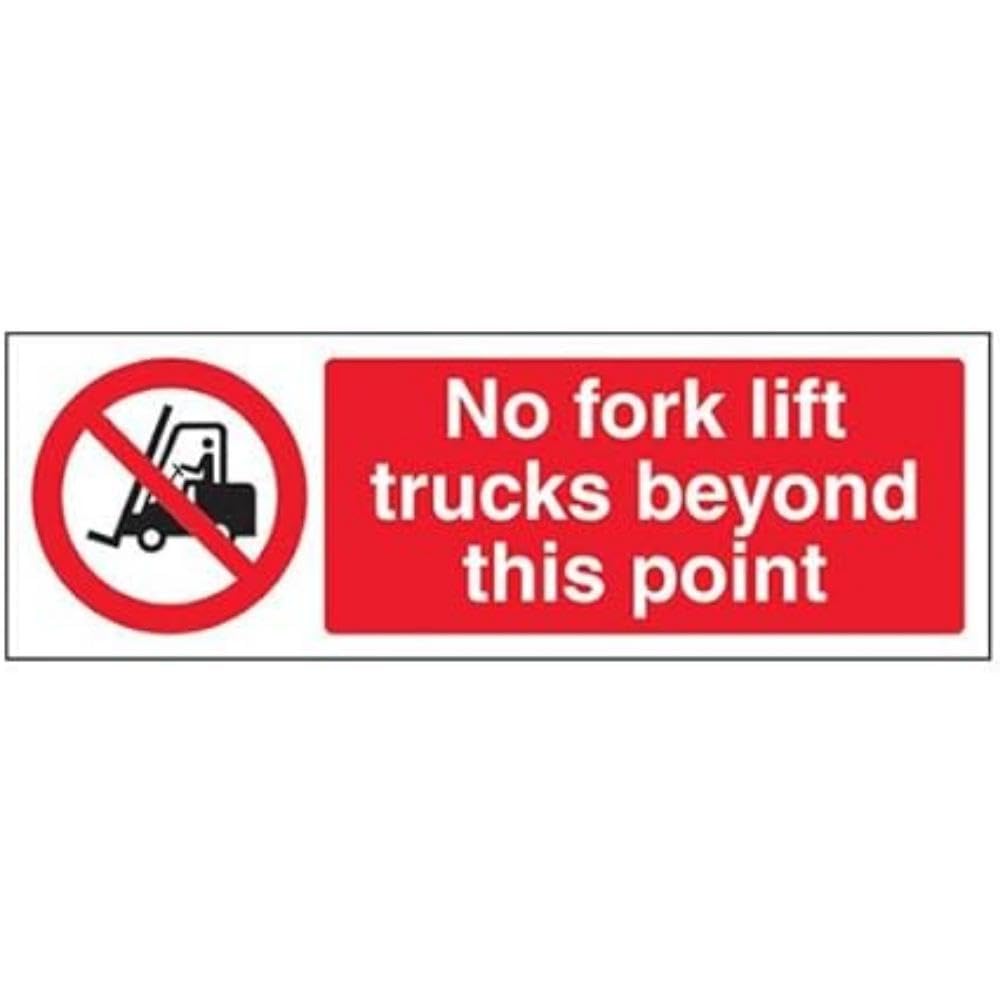V Safety No Fork Lift Trucks Beyond This Point Sign - 300mm x 100mm - 1mm Rigid Plastic