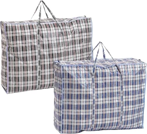 Chiyuehe Laundry Bags Set of 2 Large Plastic Checkered Storage Laundry Shopping Bags with Zipper and Handles! Great for Travel,Laundry,Shopping,Storage,Moving. Multicolor