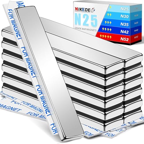 MIKEDE Neodymium 12 Pack Strong Magnets Heavy Duty Bar Magnets,with Double-Sided Adhesive, Powerful Small Rare Earth for Fridge, Garage, Kitchen - 2.36 x 0.39 x 0.12in(N25)
