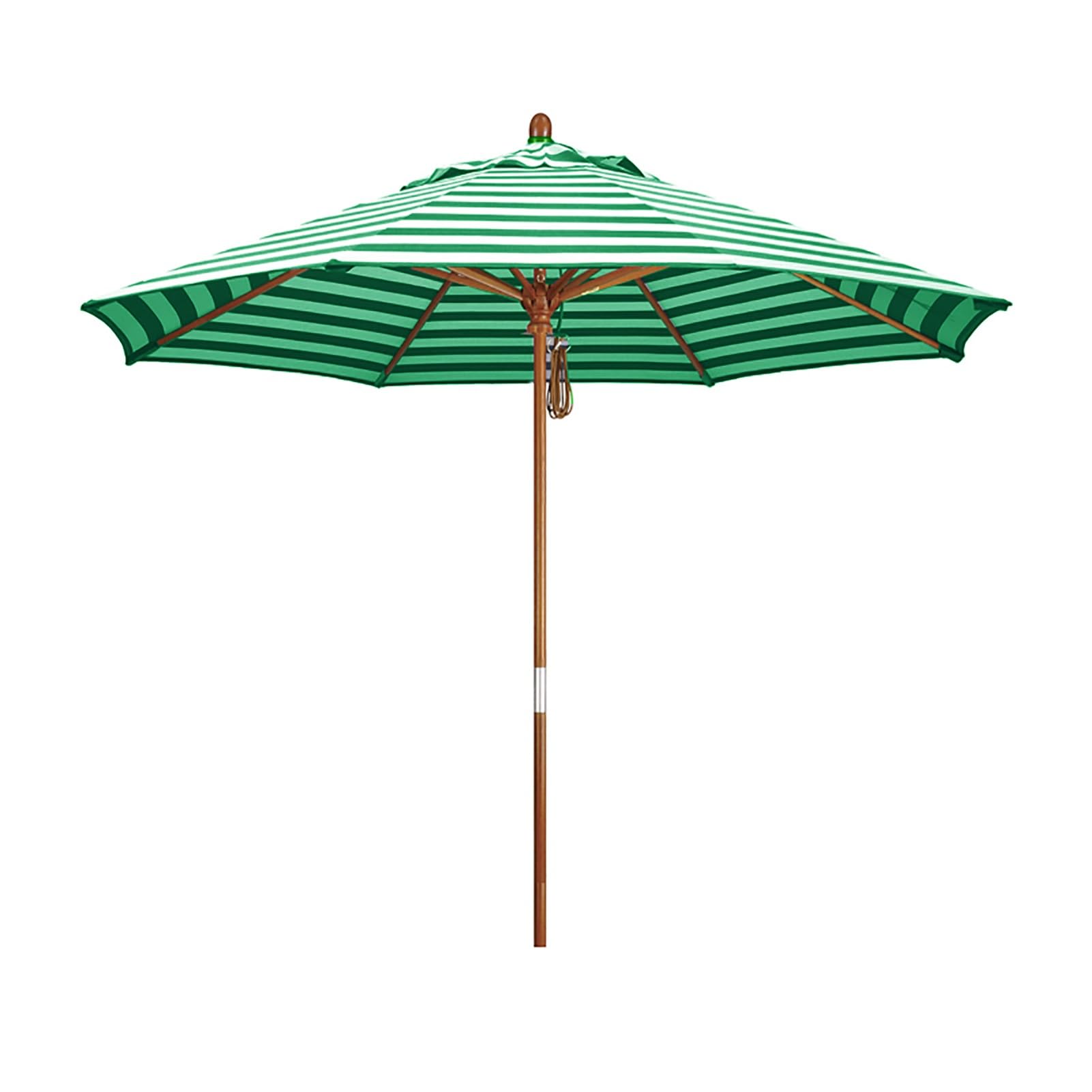 Striped Outdoor Patio Umbrella 9ft, Garden parasol, Waterproof, Sun Protection, Folding Wooden Sun Shade Umbrella for Balcony, Deck, Patio, Beach Umbrella (Color : Green, Size : 270cm/9ft)