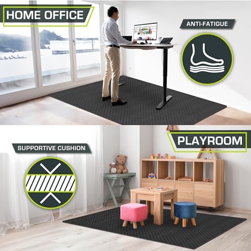 Image of ProsourceFit Exercise Puzzle Mat 1-inch, Checkered EVA Foam Floor Tiles w /Non-Slip Texture, Interlocking Design for Adjustable Gym Surfaces, Shock Absorbing, Black, 24 SQ FT - 6 Tiles