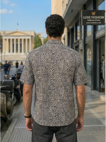 Image of BROWN CULTURE Men's Cotton Blend Floral Print Shirt|Spread Collar|Half Sleeves|Button Down Closure|Standard Length|Casual Wear|Smart Casual Shirt|Modern Men's Fashion|Everyday Casualwear