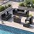 VONZOY 8 Piece Patio Furniture Set with 44” Fire Pit Table All-Weather Wicker Conversation Sectional Sofa & Coffee Table with Thickened Cushions for Backyard, Garden(Black)