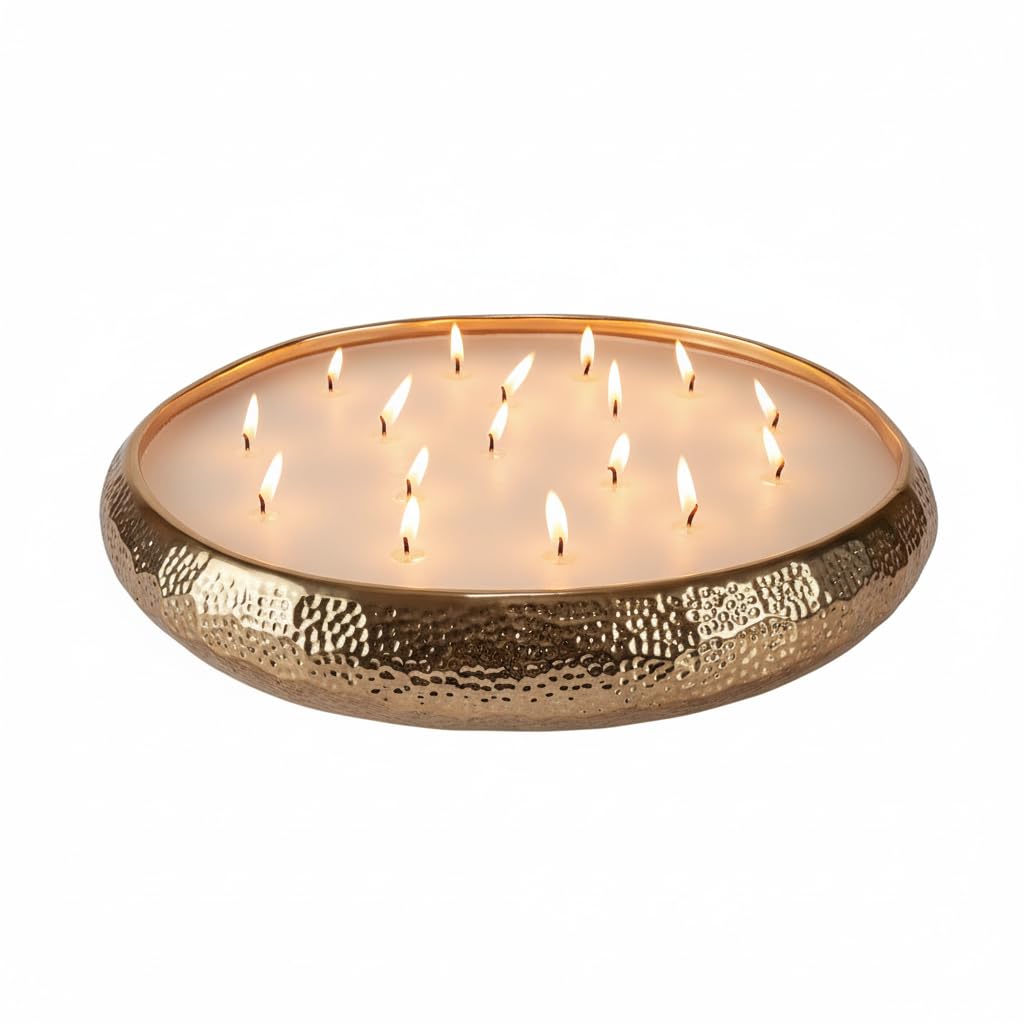 Rowen Homes Bronze Aeolian 17 Wick Vanilla Scented Candle In Hammered Champagne Bowl (43Cm) - Luxurious Soy Wax Table Centrepiece, Perfect Home Decoration Gift, Elegant Interiors By (Bronze)