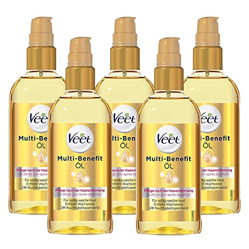 Veet Multi Benefit Öl für seidigweiche Haut die Anwendung auf dem Körper Gesicht entwickelt 24h feuchtigkeitsspendend, Transparent 5 x 100 ml