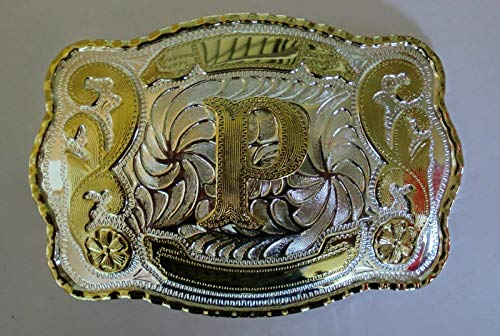 Initial P Rodeo Big Cowboy Western Belt Buckle (Make Your Own Design With Pictures)