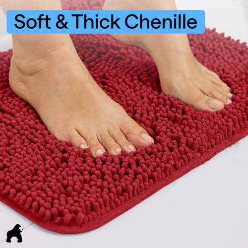 Image of Gorilla Grip Luxury Chenille Bathroom Rug Mat, 60x24, Extra Soft and Absorbent Shaggy Rugs, Machine Wash Dry, Perfect Plush Carpet Mats for Tub, Shower, and Bath Room, Red
