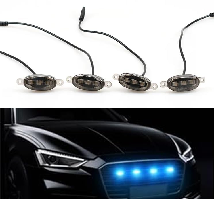 GH GENERIC HUB Set of 4 RGB Car Front Grille LED Light with APP Control Universal LED Grille Daytime Running Light for Off-Road Vehicles Jeep SUV Cars Decorative Signal Lamp