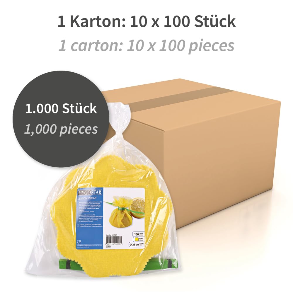 FRANZ MENSCH 100 Stück Hygostar Zitronenserviertücher Lemon Wrap | Baumwolle, Ø: 22cm, in verschiedenen Farben, Serviertuch lebensmittelecht