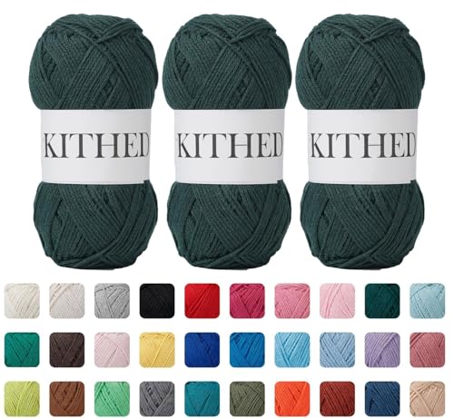 Image of Cotton Yarn,10.5oz,526yard,3 Pack ,Soft Yarn for Crocheting and Knitting (10 Dark Green)