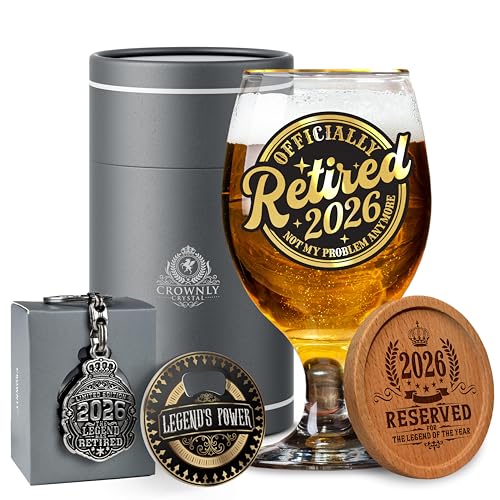 CROWNLY CRYSTAL® 2026 Regalo Jubilación Hombre Copas de Cerveza Personalizadas 570 ml Decoración Fiesta Jubilación Regalo para Abuelo