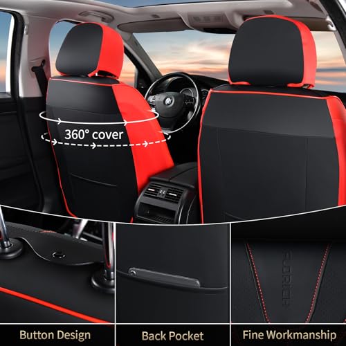Image of FLORICH Car Seat Covers Front Seats Luxury Faux Leather Waterproof Seat Covers Car Seat Protector Automotive Seat Covers Cushion Universal Fit for Most Cars SUV Trucks, Black&Red