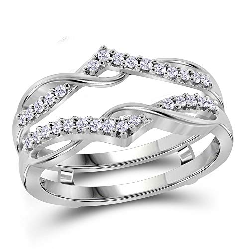 Jewels By Lux 10K White Gold Womens Round Diamond Solitaire Enhancer Wedding Band 1/4 Cttw, Womens Size: 5-9