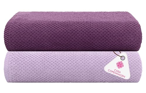 Casa Copenhagen Designed in Denmark - Popcorn Super Soft 2 Pieces 100% Cotton Large Bath Towel (Size : 75 X 150 cm) - Dark Purple & Purple Rose