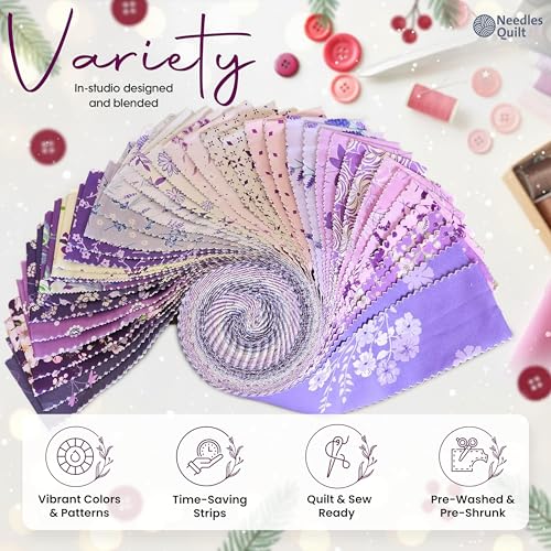 Jelly Roll Fabrics for Quilting Clearance 40 Strip 2.5" x 44" | Cotton Strips Bundles – Perfect Quilting Fabric for Sewing, Precut Quilt Projects, and DIY Crafts (Amethyst Garden)