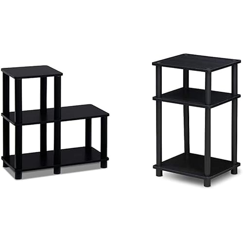 Furinno Turn-N-Tube Accent Decorative Shelf, Espresso/Black & Just 3-Tier End Table, 1-Pack, Americano/Black