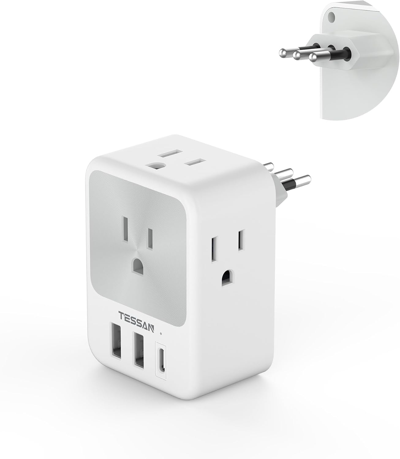 Adaptador de enchufe de viaje para Italia, adaptador de corriente TESSAN Italia con 4 tomacorrientes, 3 USB (1 puerto USB C), adaptador de enchufe